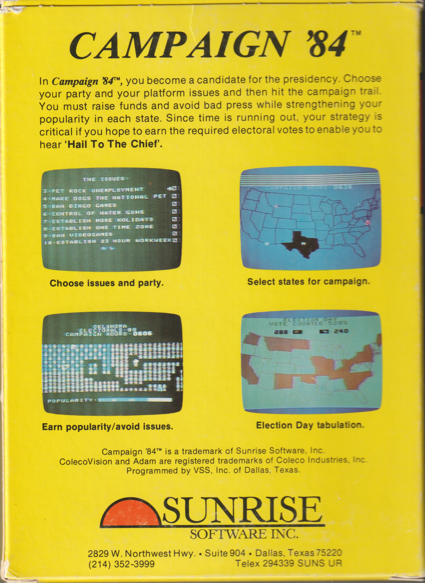 Campaign '84 US Back Box Art