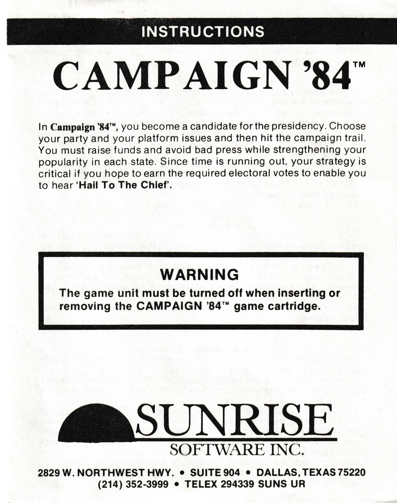 Campaign '84 US User Manual