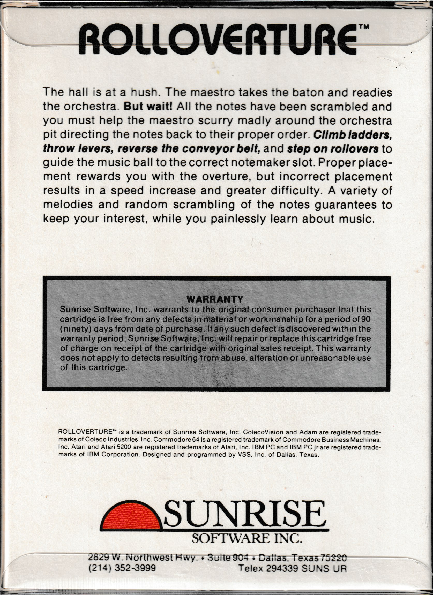 Rolloverture US Back Box Art