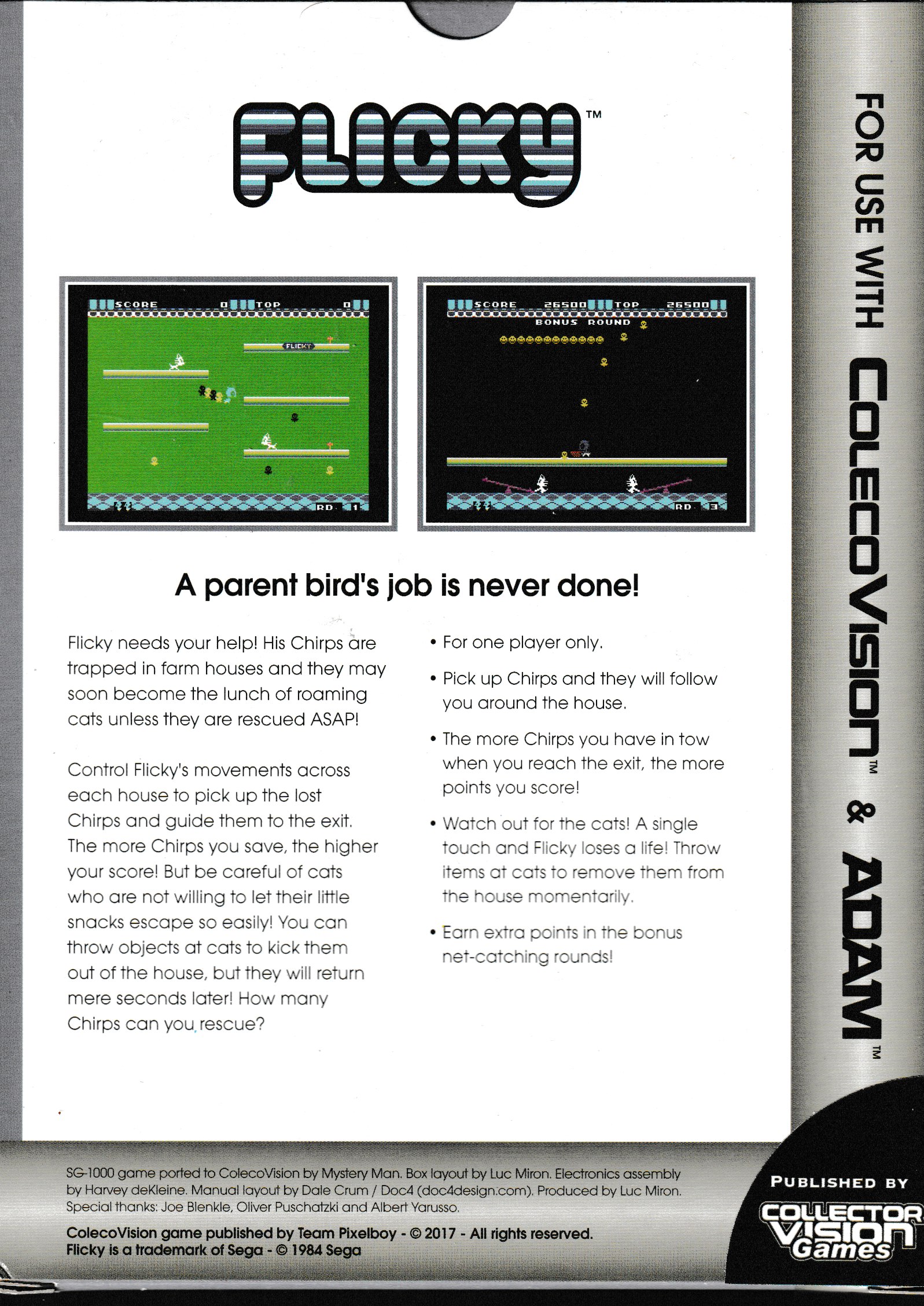 Flicky US Back Box Art