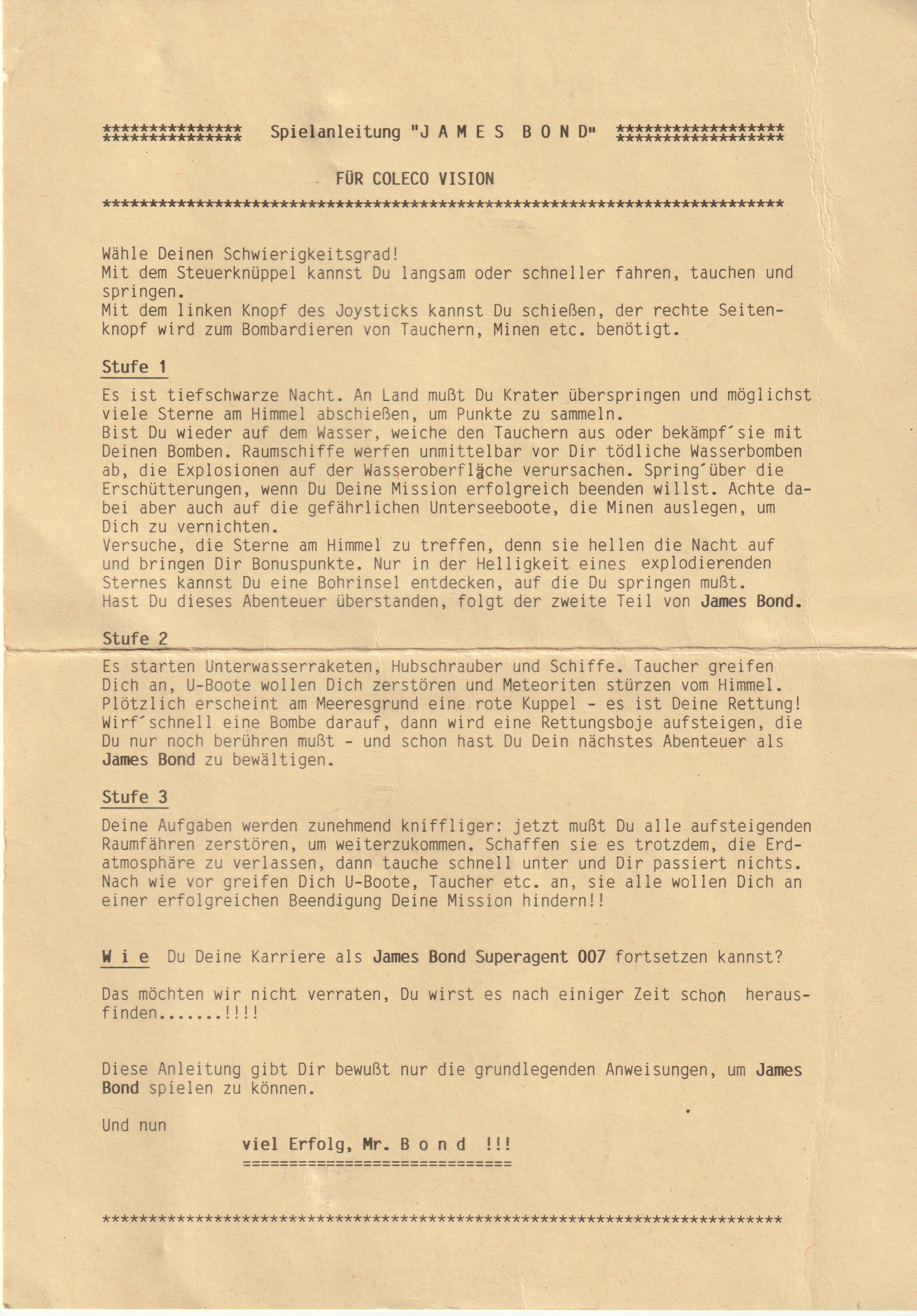 James Bond 007 (DE) US User Manual
