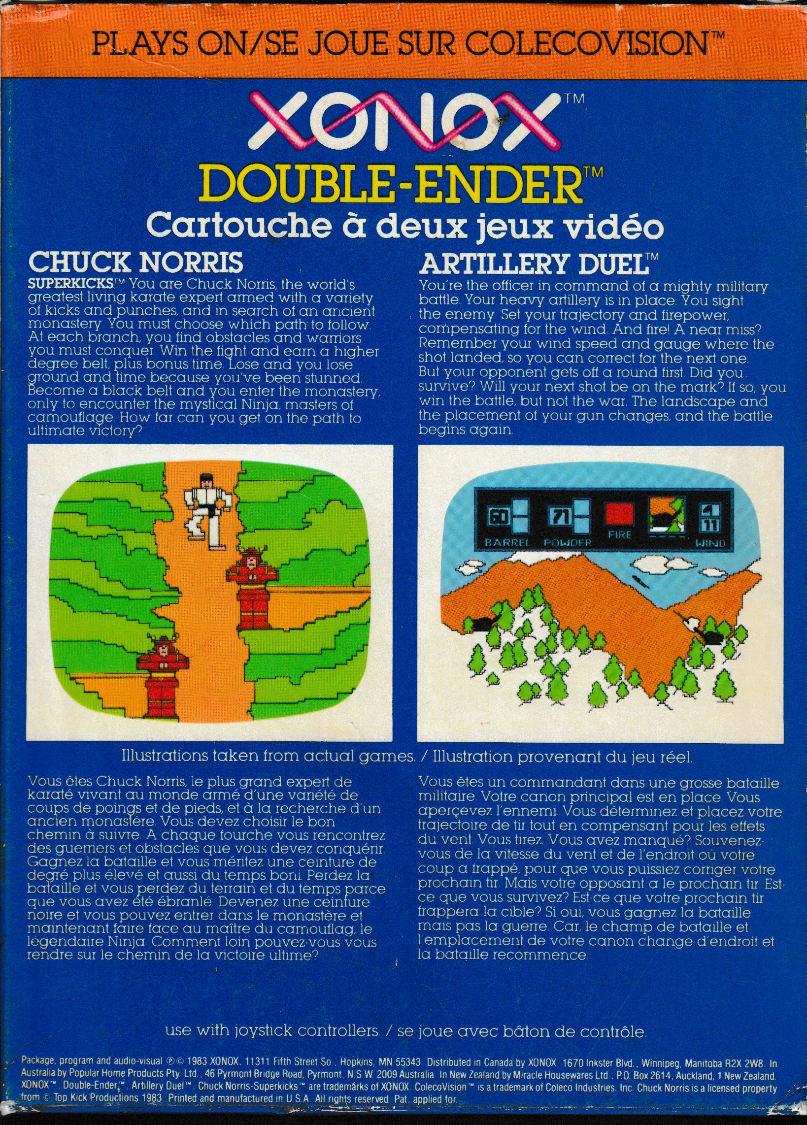 Double Ender: Artillery Duel / Chuck Norris Super Kicks (Orange) US Back Box Art