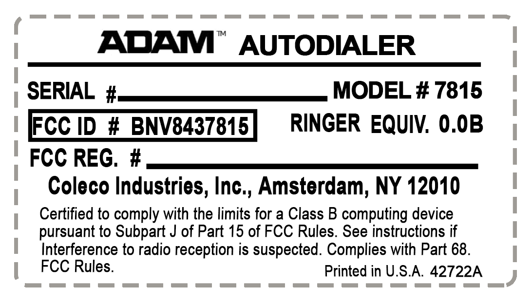 ColecoVisionADAM | Serial Database