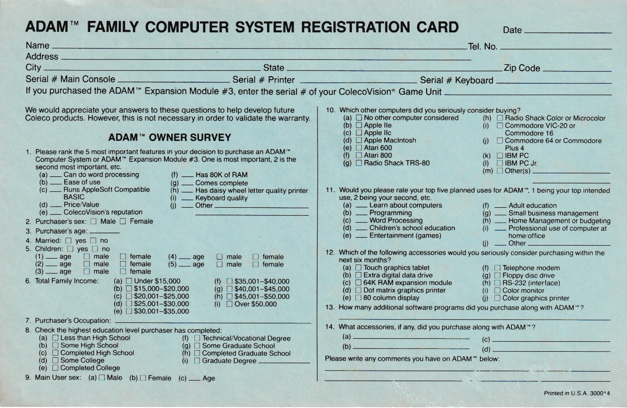 ColecoVisionADAM | Add Serial Numbers