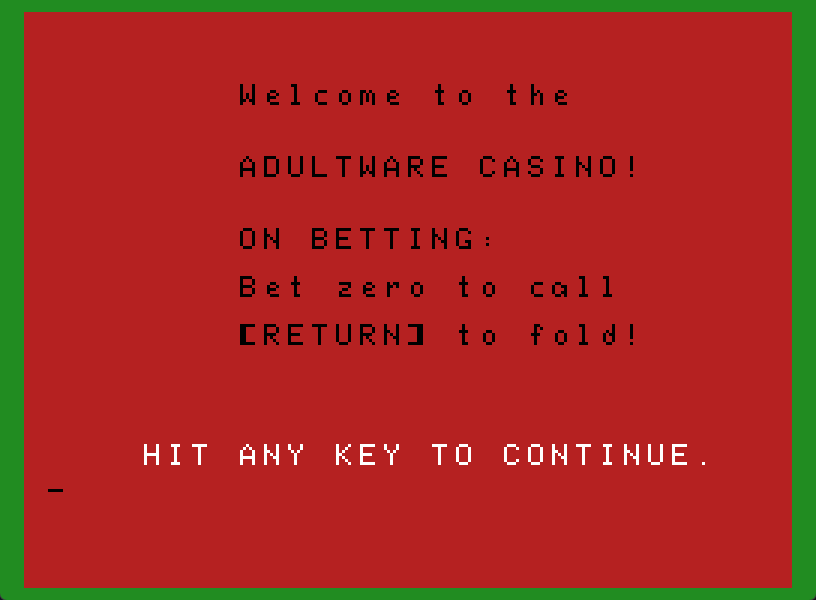 Strip Poker (1989) (ADAMzap Software).dsk Screenshot 3