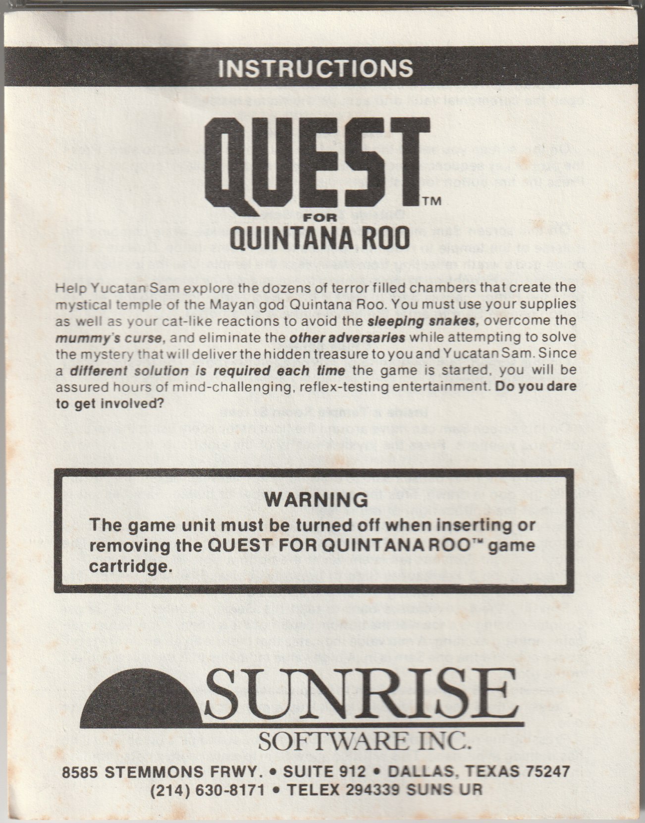 QUEST FOR QUINTANA ROO Manual Asset