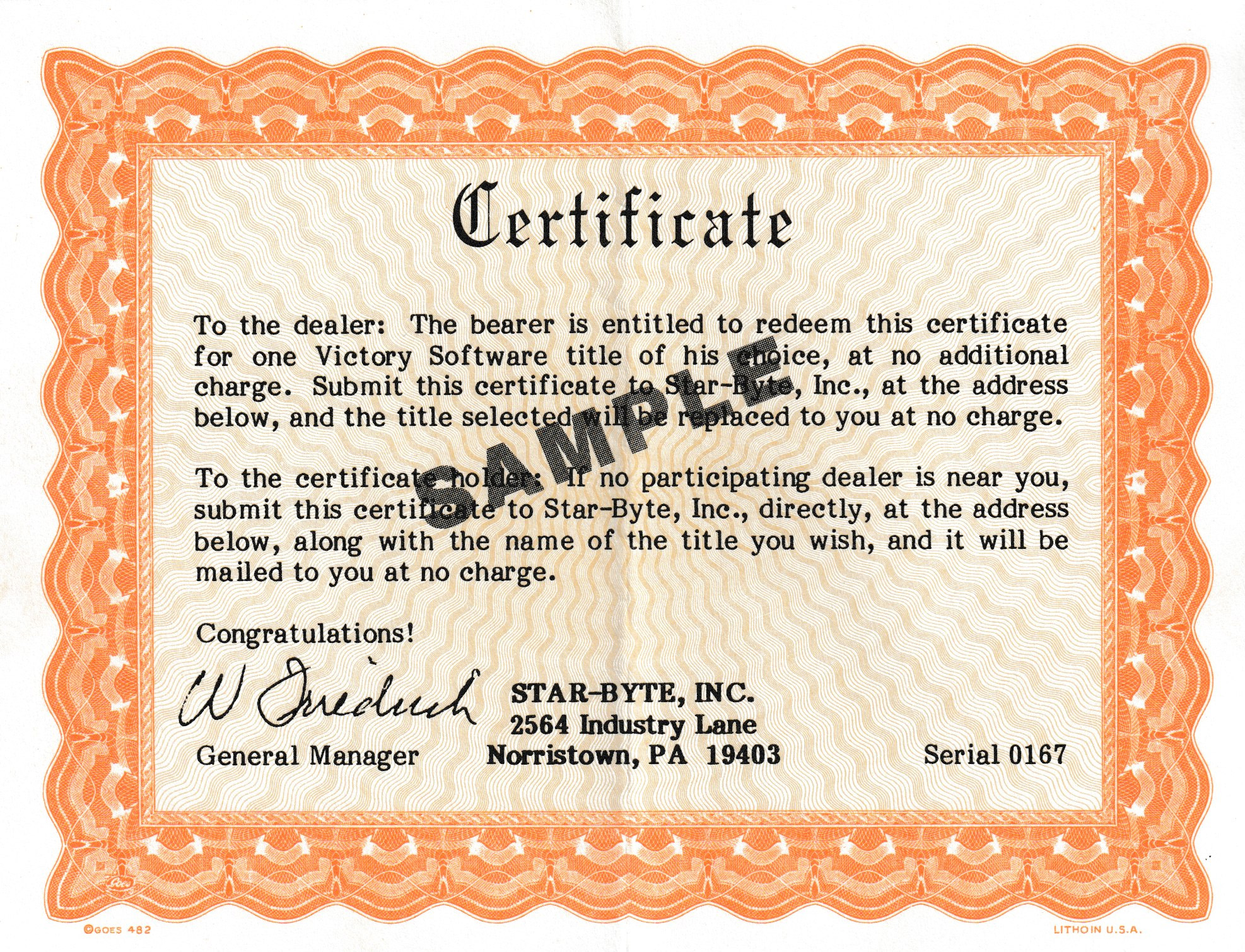 Victory Software Certificate